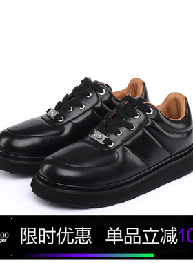 Kami anger原创设计黑色手工厚底休闲汉堡鞋 增高圆头鞋