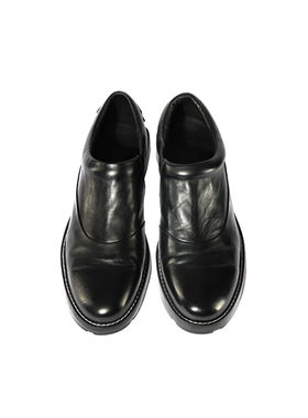 Kami anger原创设计黑色手工薄底休闲短翼橡筋布鲁切尔鞋 尖头鞋