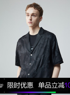 Kami anger原创设计免烫香云纱黑色西装领短袖休闲衬衫桑蚕丝