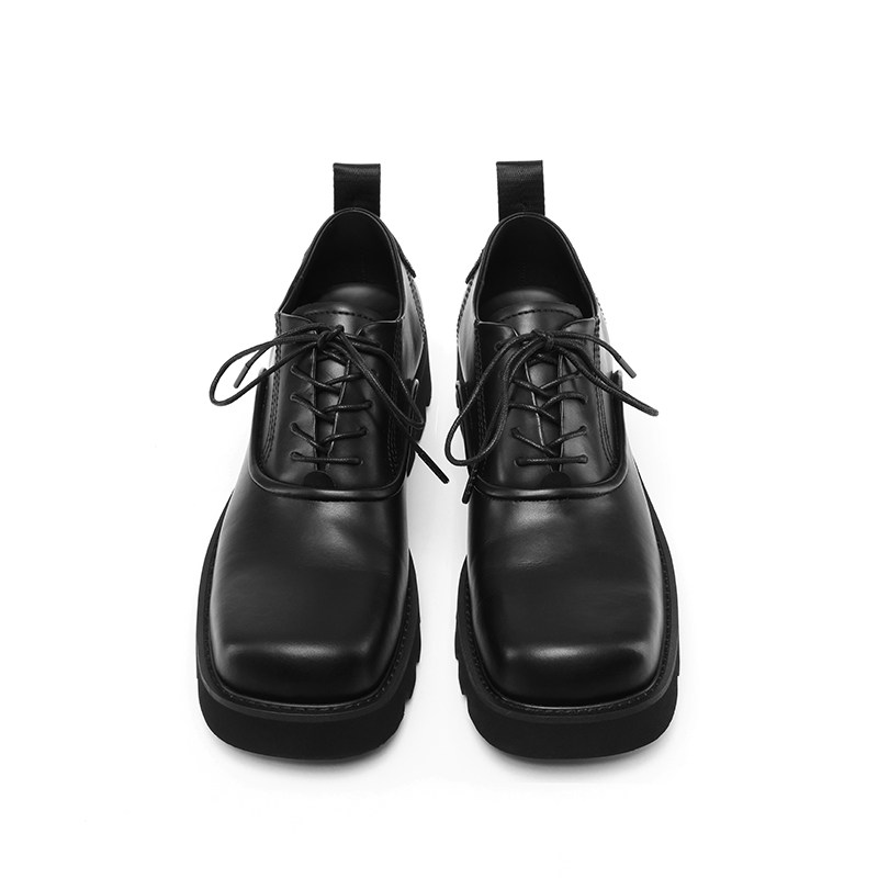 Kami anger 林墨同款暗黑方头德比鞋 增高休闲皮鞋男新款厚底鞋