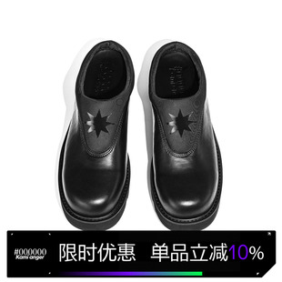 Kami anger原创设计黑色德比包头拖鞋 时尚厚底休闲增高半拖鞋男