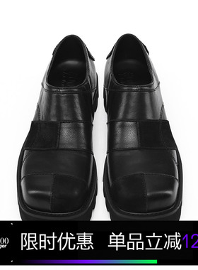 Kami anger 原创设计方头拼接缝制鞋 增高休闲皮鞋男新款一脚蹬