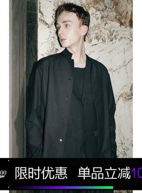 Kami anger原创设计中国风复古黑色长袖中山式立领夹克外套宽松男