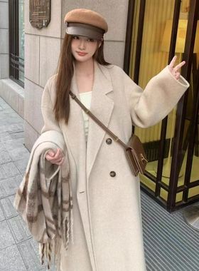 灰色双面毛呢大衣女中长款2025秋冬新款小个子高级感时尚毛呢外套