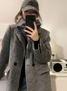正肩双面毛呢大衣女中长款2025秋冬季新款韩版H型直筒呢子外套