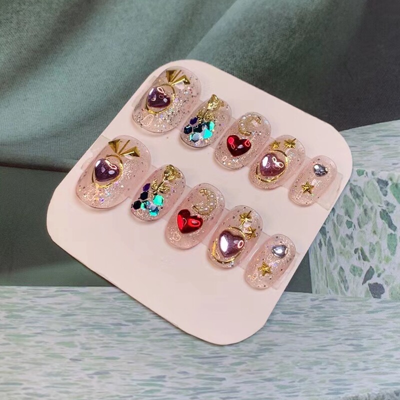 星月玫瑰手工穿戴甲成品 光疗美甲美少女战士 日常显白短款假指甲