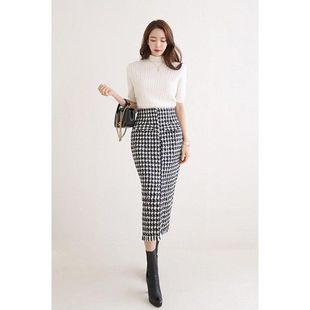 针织跨境半身裙2024粗纺装上衣韩版修身+修身半高领两件套