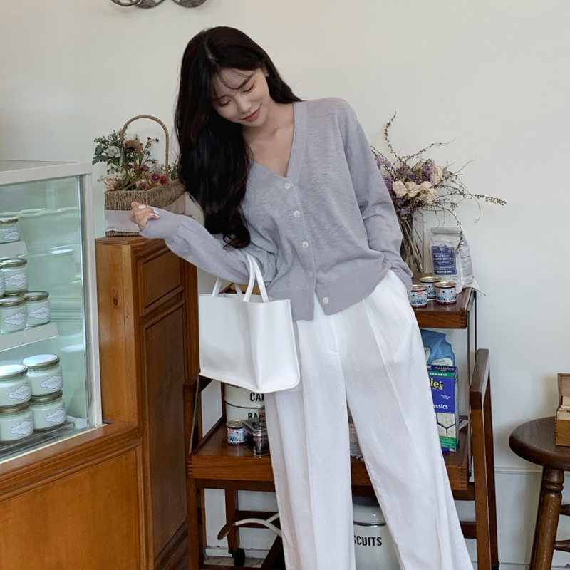 裳写意 V领针织开衫外套女装2025秋新款针织衫毛衣女内搭打底上衣