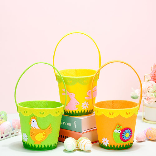 复活节装饰品手提无纺布兔耳小鸡桶幼儿园活动篮子Easter Bucket