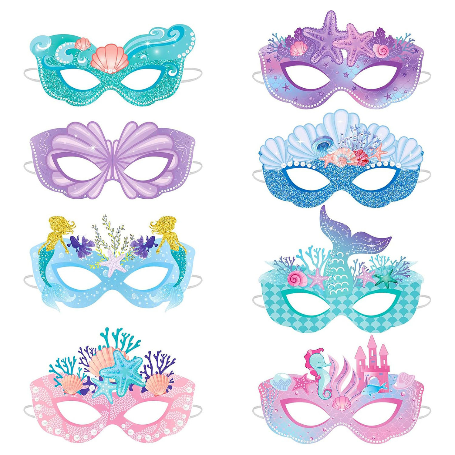 夏日主题派对装饰拍照道具儿童彩色小美人鱼面具纸质Mermaid Mask
