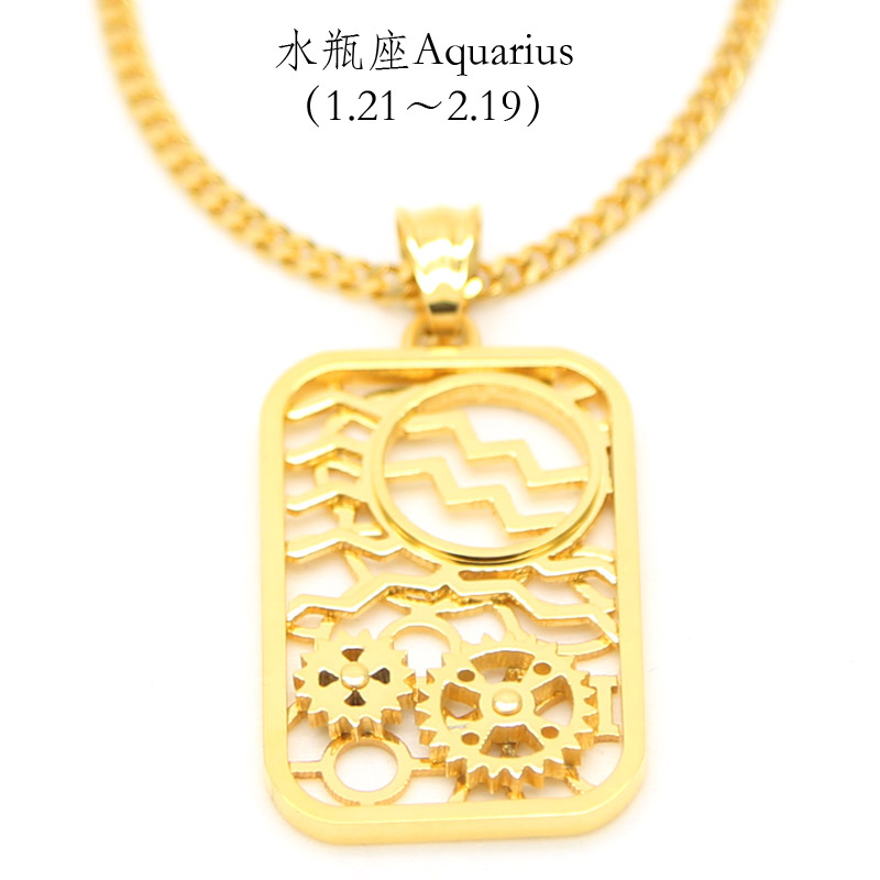 Aquarius 水瓶座符号情侣项链韩版钛钢精致吊坠 齿轮可动不易褪色