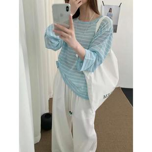 韩系慵懒风防晒条纹针织衫 KJ2025早秋新款 女宽松显瘦百搭上衣潮