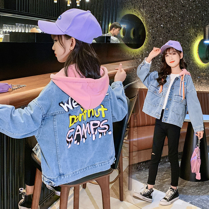 女童连帽牛仔外套秋装2021新款中大童韩版春秋款洋气儿童夹克上衣|ruв категории Детская одежда, пальто/пиджак/пальто, обычные пальто - от Buy2taobao.com для оказания профессиональной услуги покупки агента Taobao