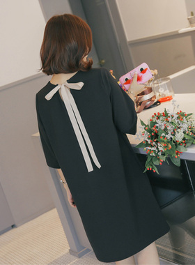 连衣裙女春秋中袖短袖中长款宽松2026新款春夏大码显瘦韩版黑色