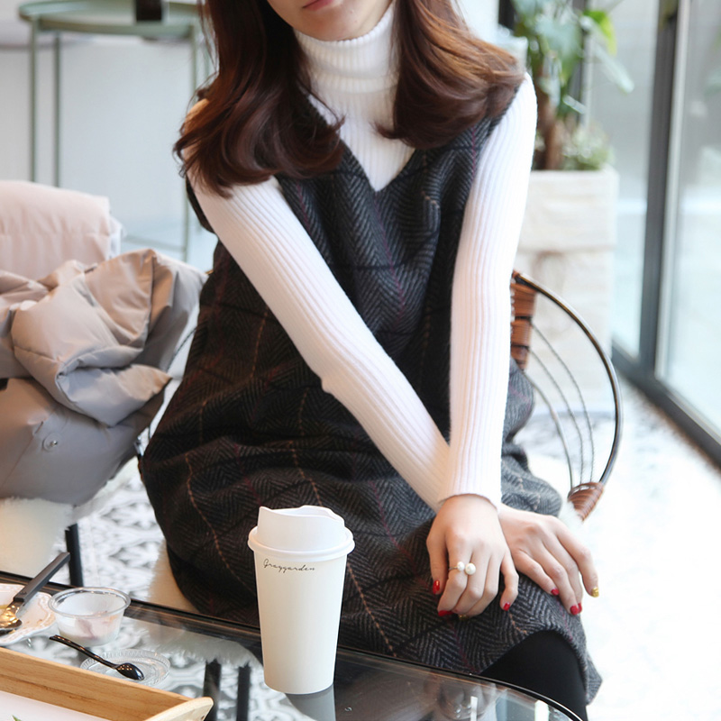 格子毛呢马甲背带背心裙打底连衣裙女秋冬款2024新款韩版宽松羊毛