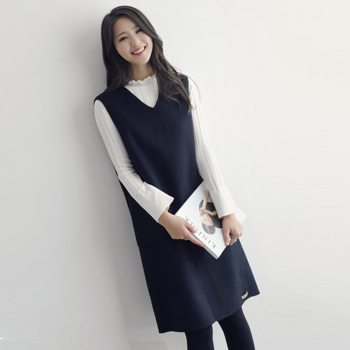 秋冬羊毛纯色宽松简易H版马甲裙