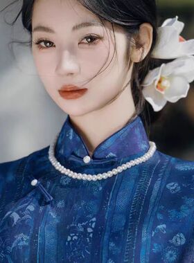 珍珠项链配旗袍小众高级