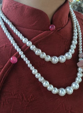 配旗袍珍珠项链女款双层叠戴