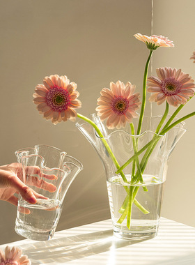 创意北欧简约手工波浪口白菜玻璃花瓶家居软装台面水培果盘摆件