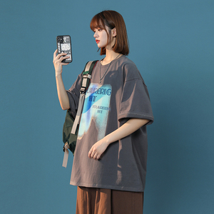 2022中性夏季新款原创字母印花短袖xz1002-1-Y32P25控38图片