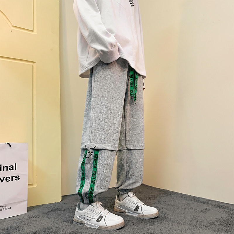 新款春秋季宽松贴标束脚裤男女潮流运动裤xz1002-1-K53P55控75,女装休闲裤,星座906（原电商a316-1）