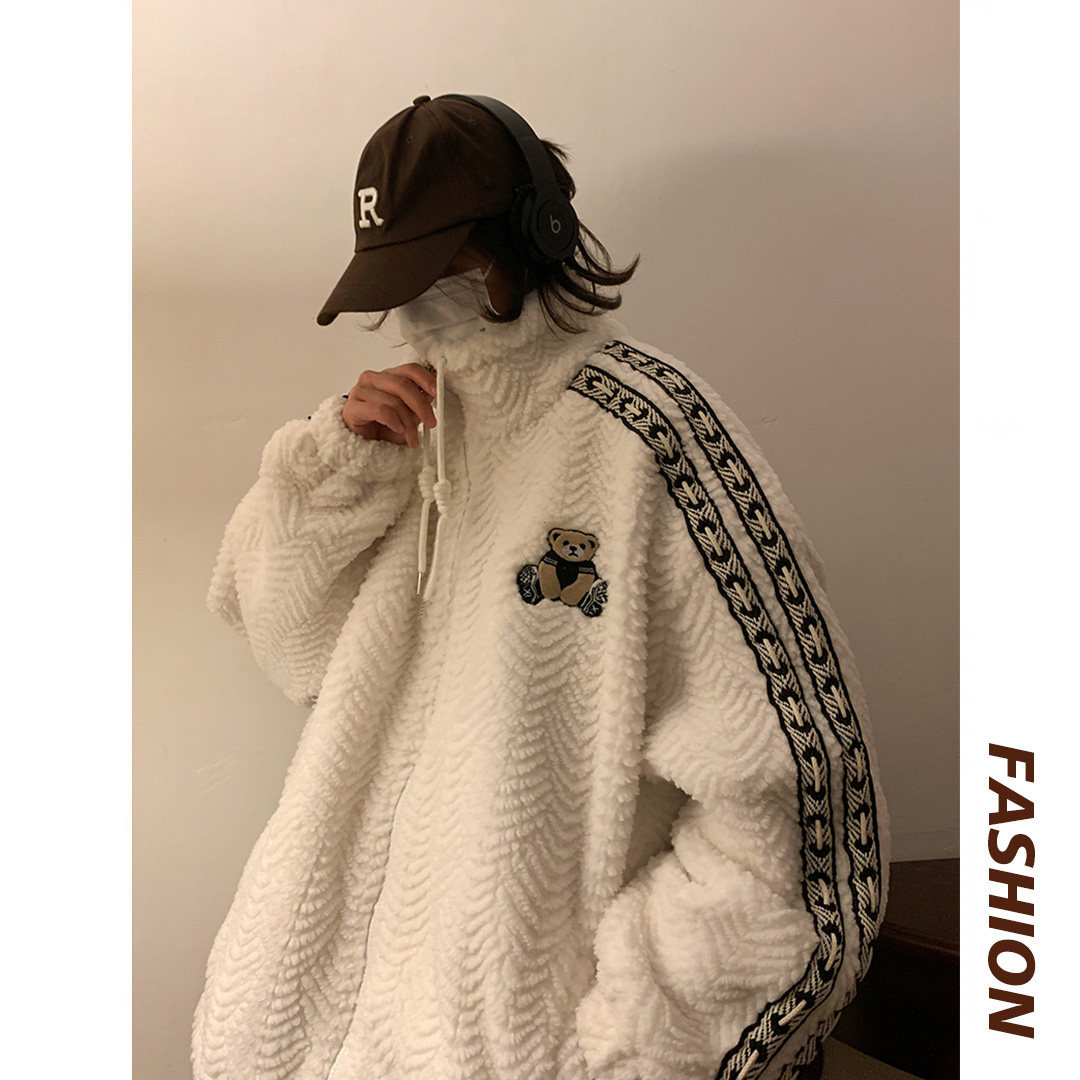 新款小熊刺绣立领羊羔绒加绒加厚棉衣xz1002-1-Y74p118控158图片