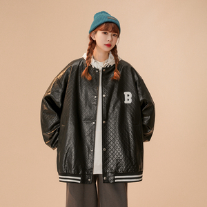 中性款！2026秋季新款PU棒球服宽松休闲皮夹克xz1002-1-Y58P105图片