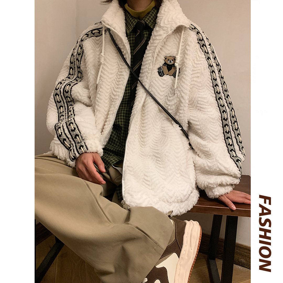 新款小熊刺绣羊羔绒加绒加厚保暖棉衣xz1002-1-Y74p118控158,男装棉衣,星座906（原电商a316-1）
