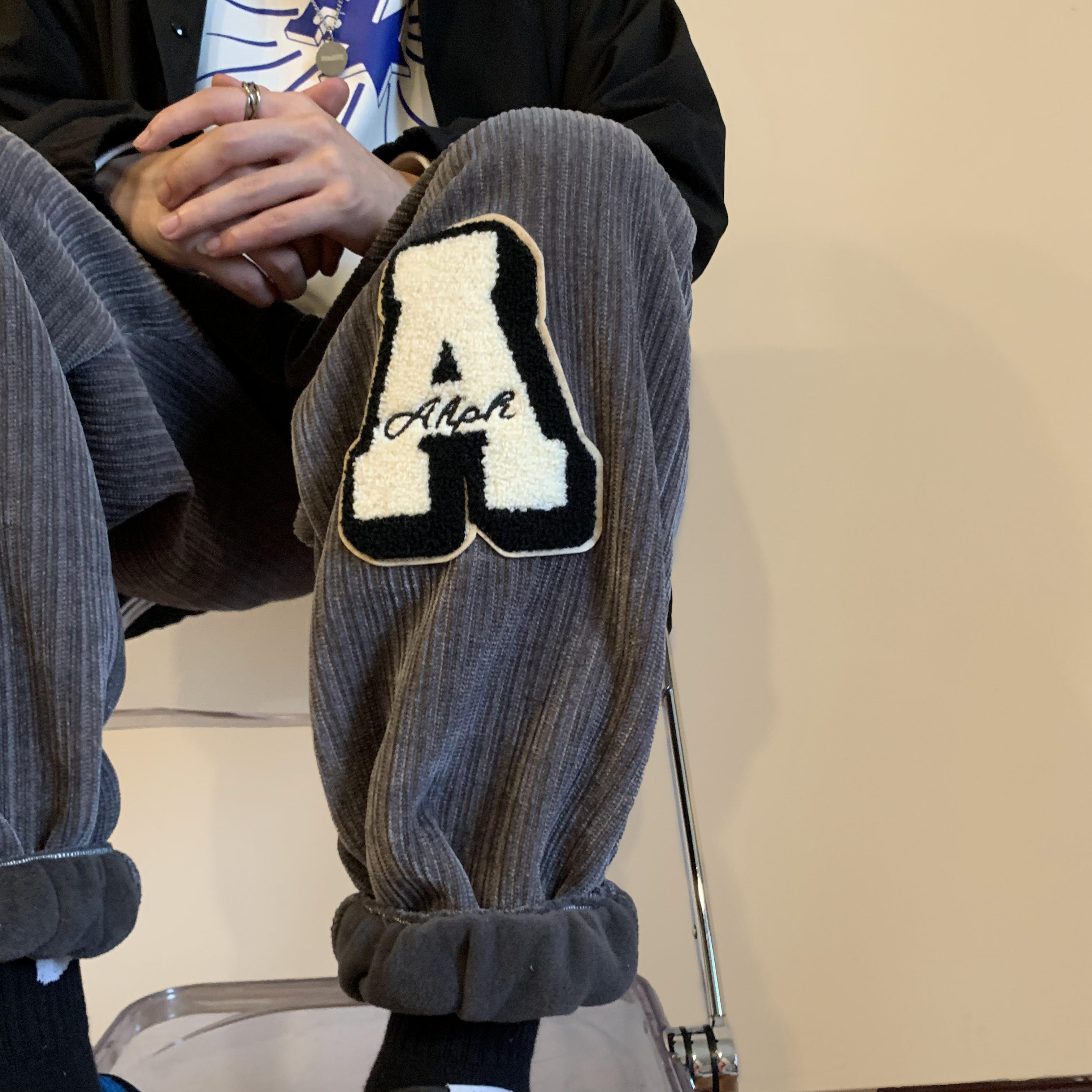 雪尼尔字母毛巾绣束脚裤冬季保暖裤xz1002-1-K1058P68控88,男装棉衣,星座906（原电商a316-1）