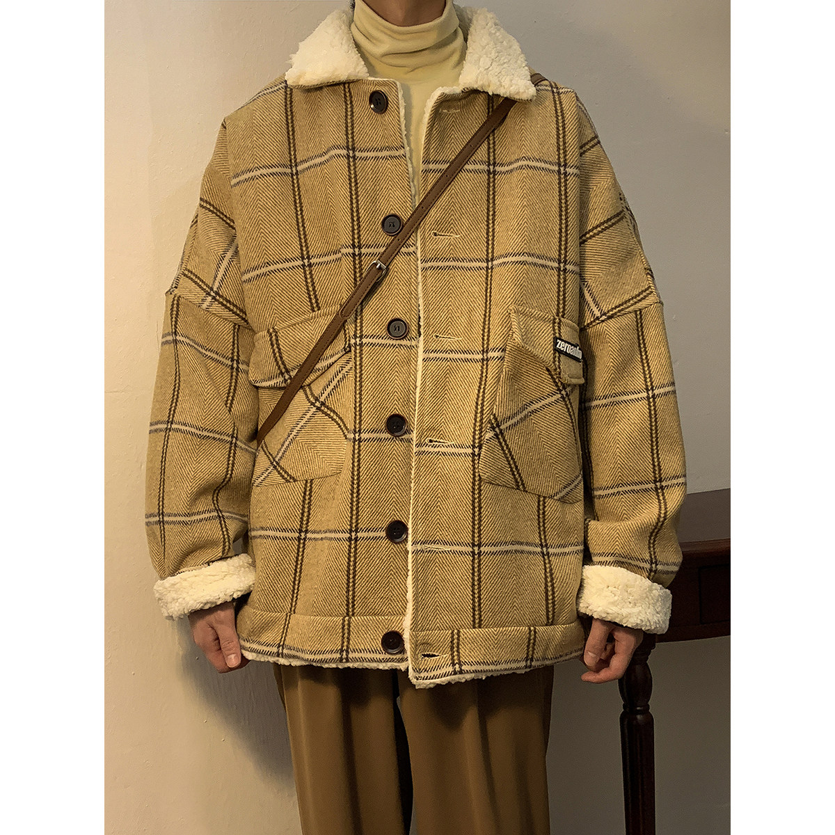 冬季新款毛呢格子棉衣宽松加绒加厚外套xz1002-1-Y73p115控139图片