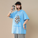 中性夏季新款棋盘格印花落肩袖全棉宽松T恤xz1002-1-Y30P25限39，男装T恤，星座906（原电商a316-1）