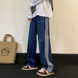2025春季新款撞色直筒宽松牛水洗仔裤xz1002-1-k1067p60控75，男装休闲裤，星座906（原电商a316-1）