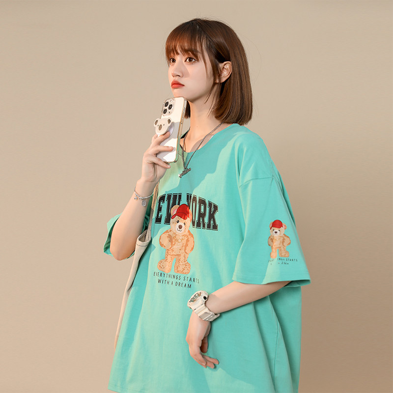 xz1002-1-Y48P25限38     22夏款宽松中性原创短袖全棉情侣落肩袖图片