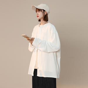 2026秋季新款中性纯色圆领宽松开衫衬衫男女xz1002-1-Y56p60图片