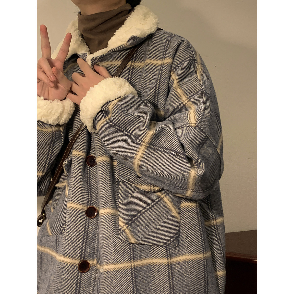 新款毛呢格子棉衣宽松加绒加厚外套上衣xz1002-1-Y73p115控139,男装棉衣,星座906（原电商a316-1）