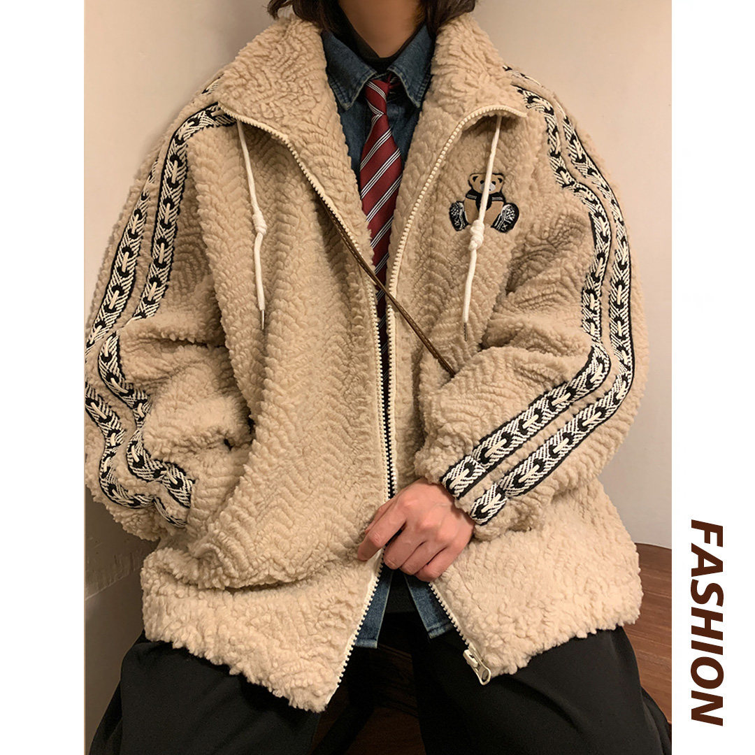 小熊刺绣立领羊羔绒加绒加厚棉衣xz1002-1-Y74p118控158,男装棉衣,星座906（原电商a316-1）