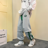 新款宽松立体拼接束脚裤潮流百搭运动裤xz1002-1-K53P55控7，女装休闲裤，星座906（原电商a316-1）