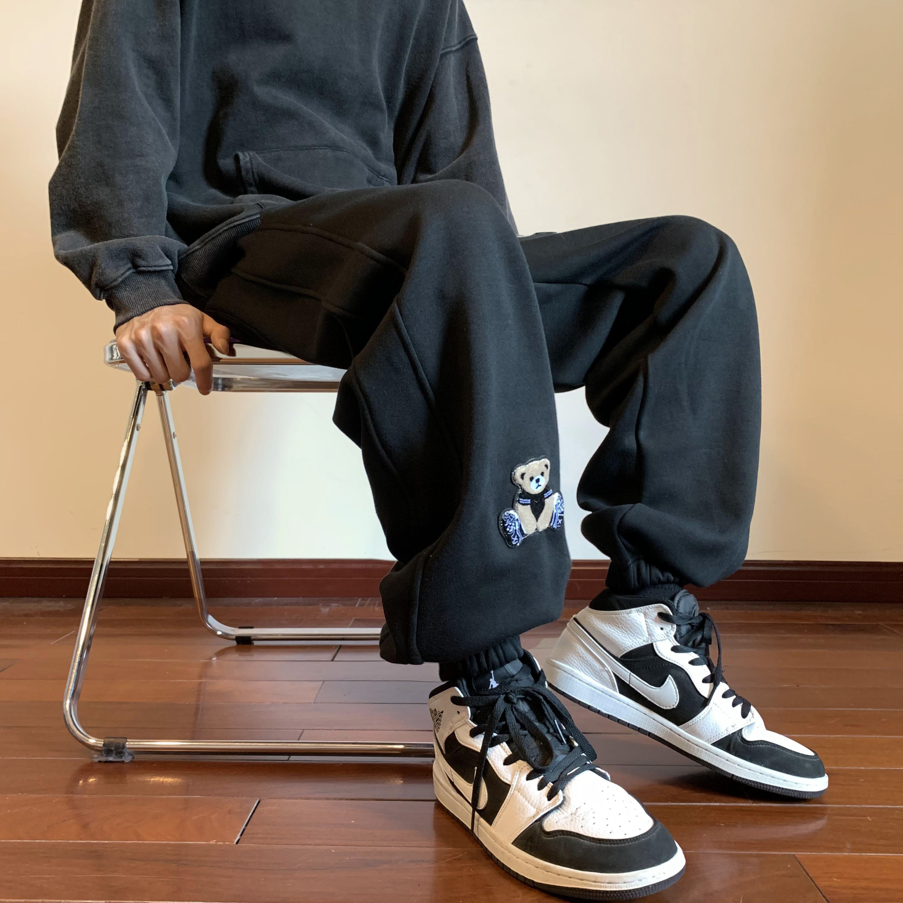 小熊刺绣加绒加厚保暖休闲裤潮流男女长裤xz1002-1-K1057p65控78,男装棉衣,星座906（原电商a316-1）