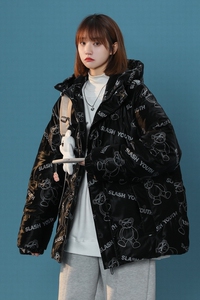 中性款！连帽面包服印花小熊保暖棉衣外套xz1002-1-Y21p138控168图片
