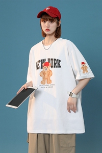 xz1002-1-Y48P25限38     夏款宽松中性原创短袖全棉情侣落肩袖图片