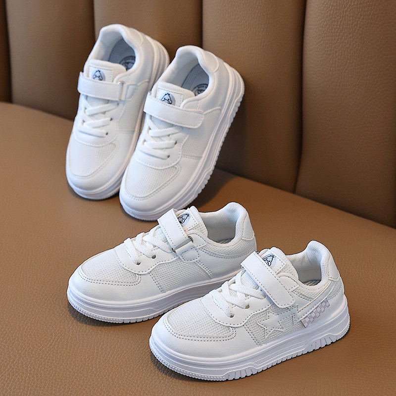 小黄鸭网面童鞋男女童小白鞋春夏中大童运动鞋子儿童白色板鞋全白