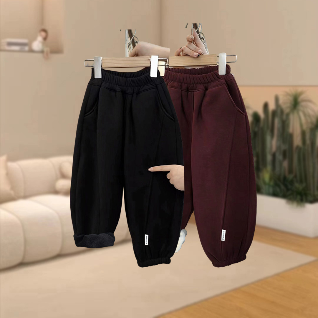 儿童裤子加绒加厚冬季男童一体绒韩版洋气中小童宝宝女童运动长裤