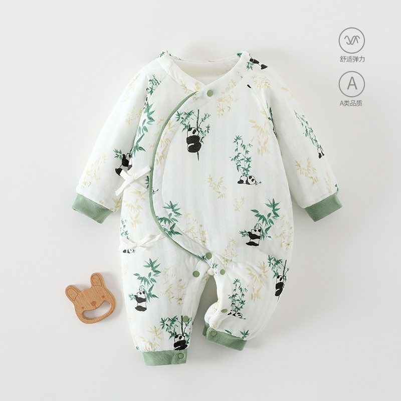 新生婴儿纯棉衣服春秋新生儿系带连体衣秋冬初生宝宝保暖蝴蝶哈衣