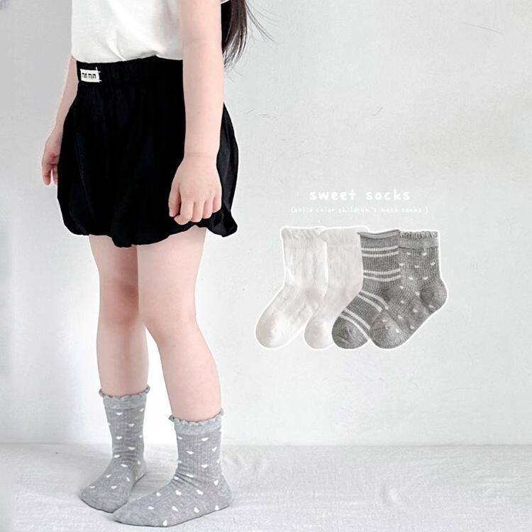 女童袜子夏季薄款网眼中筒袜儿童韩版ins花边公主袜宝宝白色短袜