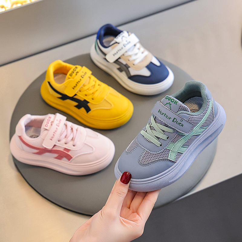 花花小黄鸭男童鞋秋季2025新款儿童运动鞋女孩黄色网面透气百搭鞋