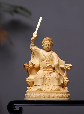 桧木陈靖姑佛像摆件18cm