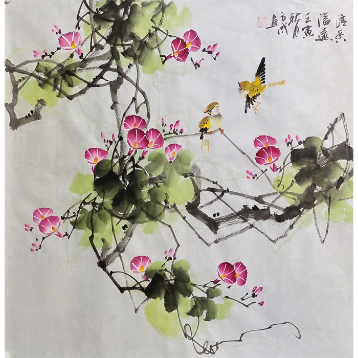 纯手绘四尺斗方牵牛花清香溢远宣纸国画客厅挂画