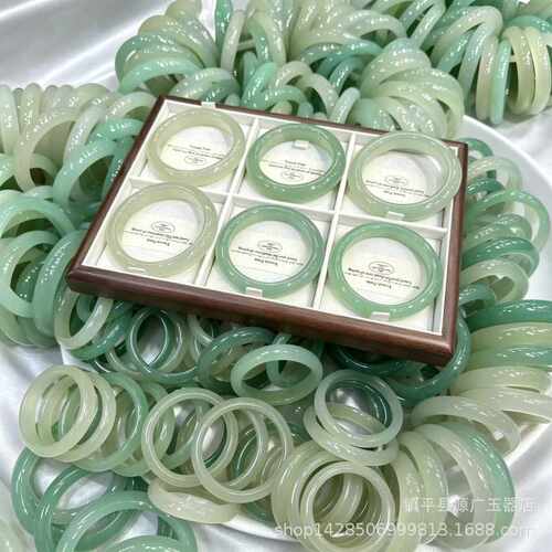 货缅甸冰种水润玉石手镯印度满绿翡翠东陵玉玉石女款手镯