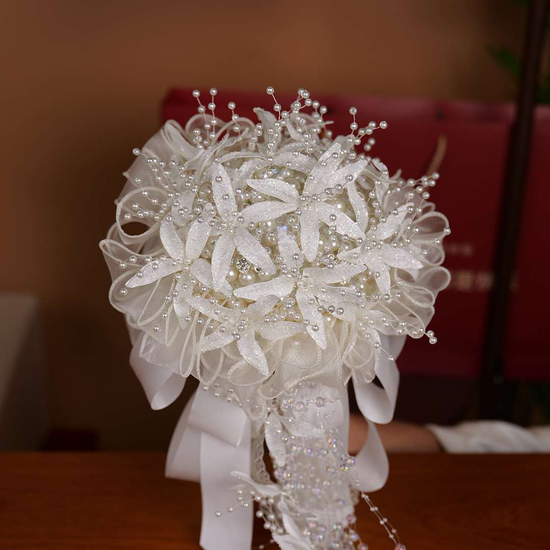 珍珠DIY材料包手捧出嫁新娘新婚礼物高级水钻链饰品蕾丝手捧花
