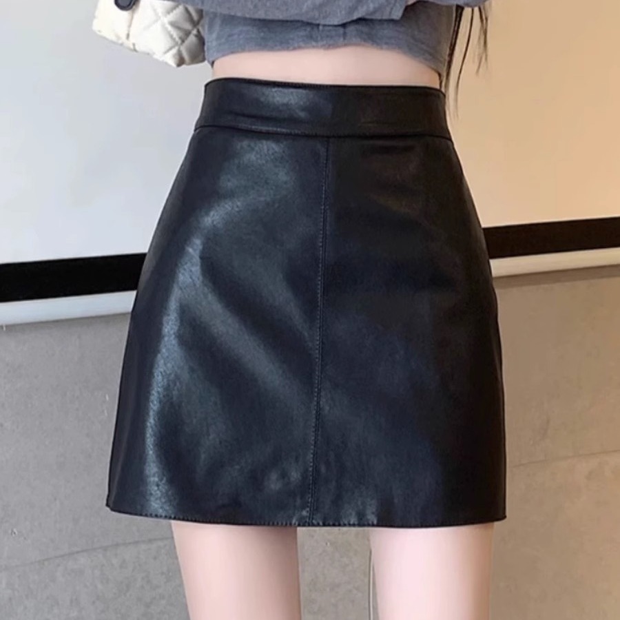 黑色皮裙女秋冬季高腰显瘦百搭a字包臀裙小个子时尚哑光pu皮短裙